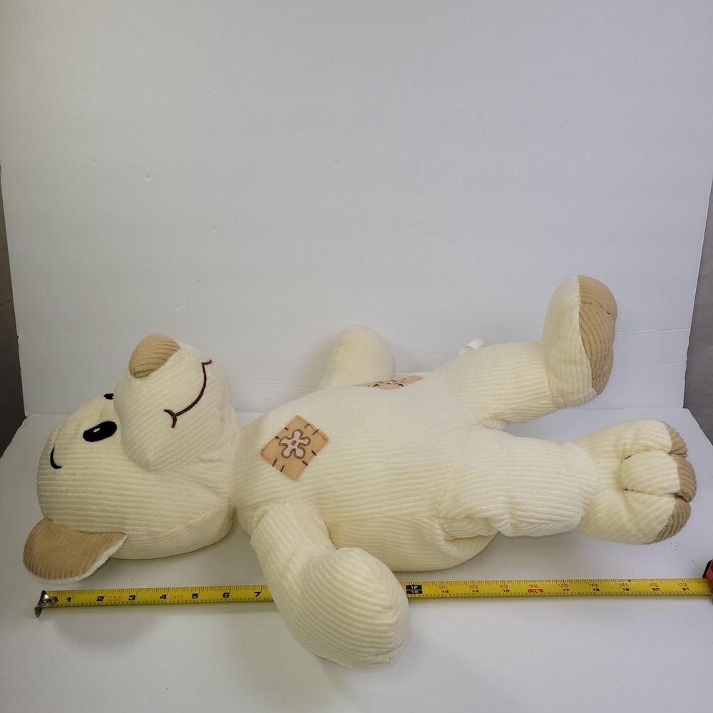 Corduroy Cream Light Brown Large Plush Teddy Pillow Feel Bear Floral Patches 20" - Picture 9 of 10